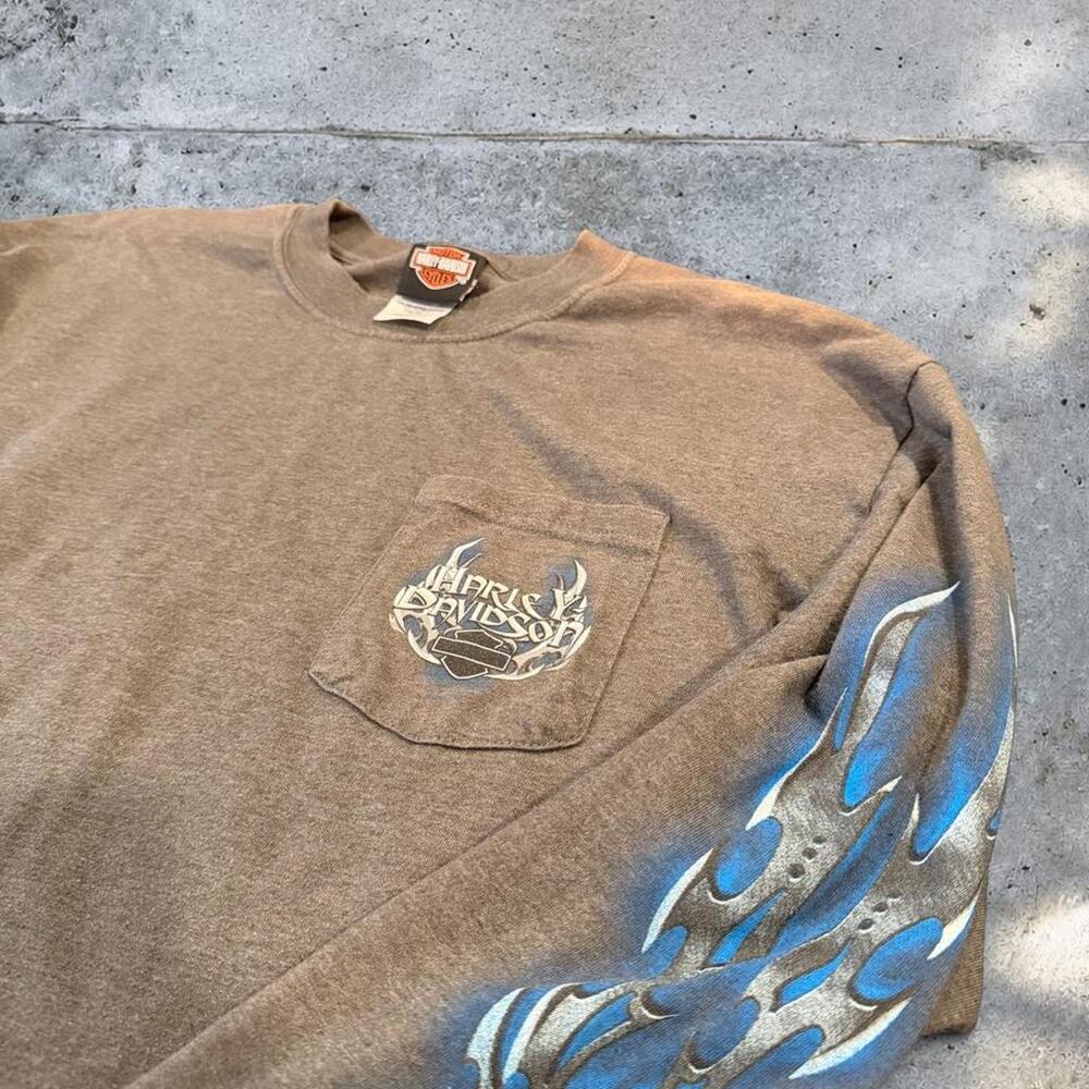 Vintage 2002 Harley-Davidson Blue Flame Long Sleeve – Men’s Large
